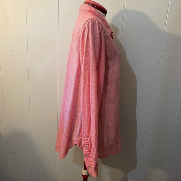 Red and White Gingham Checked Lightweight Button Down Womens Top Size 1X - Picture 2 of 5